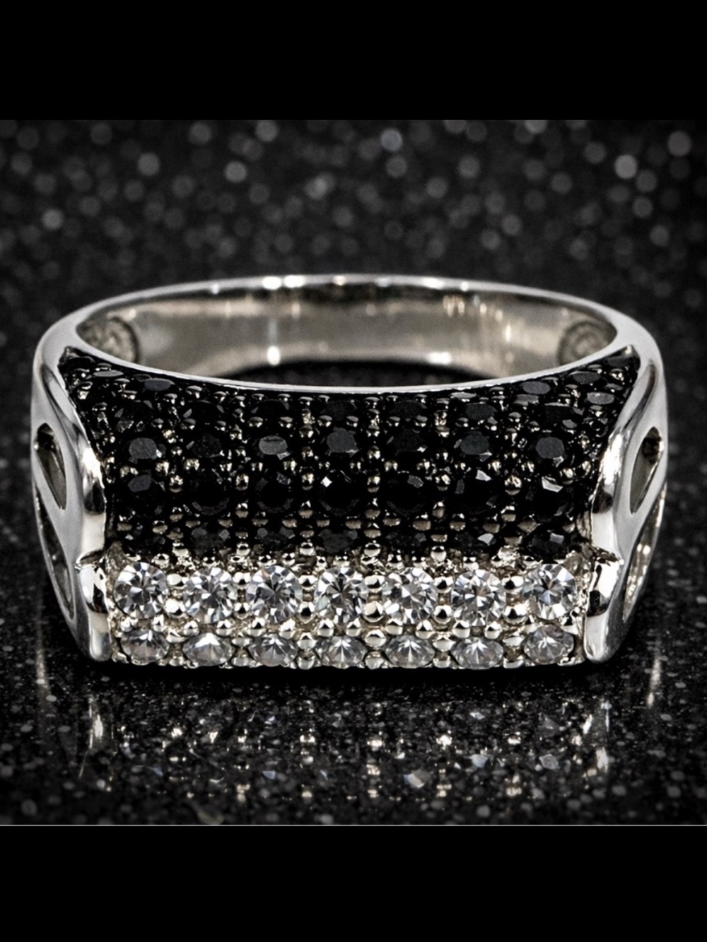 Victoria Wieck Vintage Black white micro pave set sterling silver cocktail ring